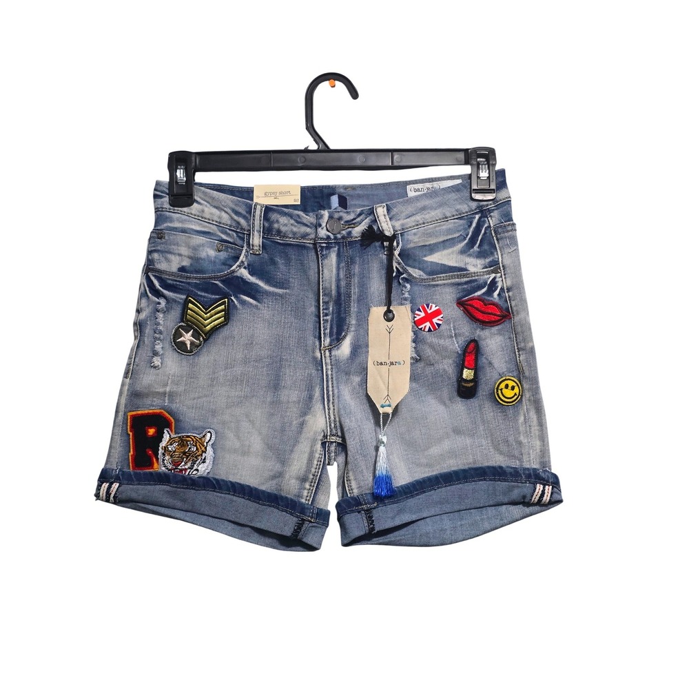 Banjara Gypsy‎ Short Womens 28 Distressed Patch Denim Cut Off Shorts Light Wash